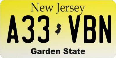 NJ license plate A33VBN