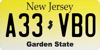 NJ license plate A33VBO