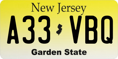 NJ license plate A33VBQ