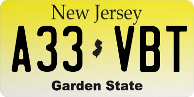 NJ license plate A33VBT
