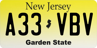 NJ license plate A33VBV
