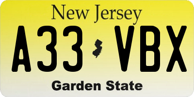 NJ license plate A33VBX
