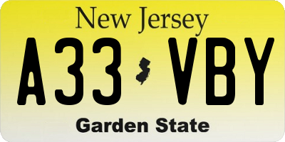 NJ license plate A33VBY