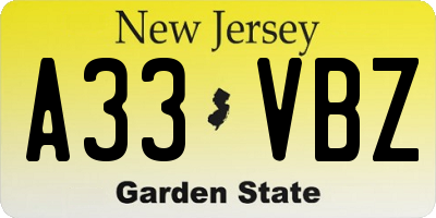 NJ license plate A33VBZ