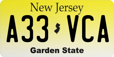 NJ license plate A33VCA