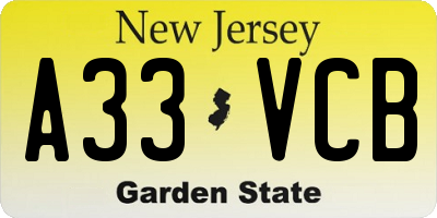 NJ license plate A33VCB