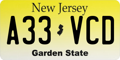 NJ license plate A33VCD