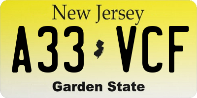 NJ license plate A33VCF