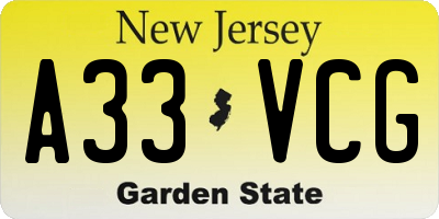 NJ license plate A33VCG