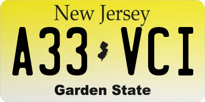 NJ license plate A33VCI