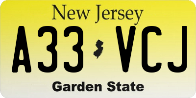 NJ license plate A33VCJ