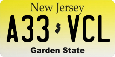 NJ license plate A33VCL