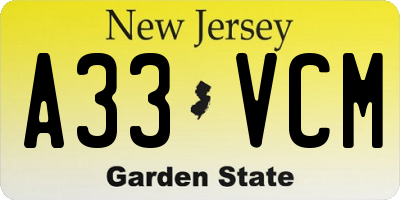 NJ license plate A33VCM