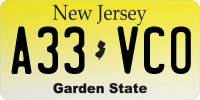 NJ license plate A33VCO