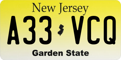 NJ license plate A33VCQ