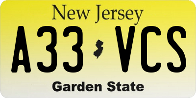 NJ license plate A33VCS
