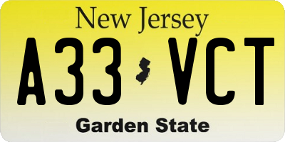 NJ license plate A33VCT