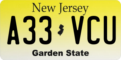 NJ license plate A33VCU