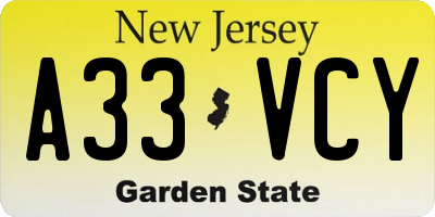 NJ license plate A33VCY