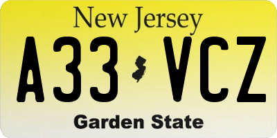 NJ license plate A33VCZ