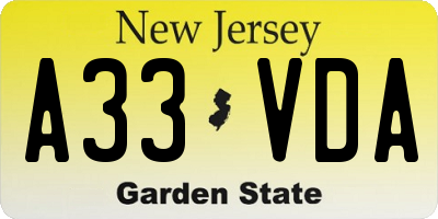 NJ license plate A33VDA