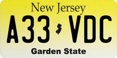 NJ license plate A33VDC