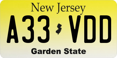 NJ license plate A33VDD