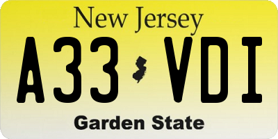 NJ license plate A33VDI