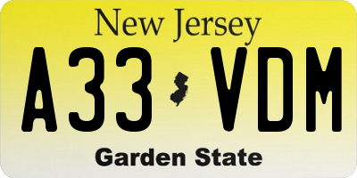 NJ license plate A33VDM