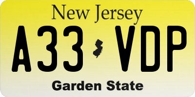 NJ license plate A33VDP