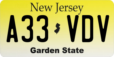 NJ license plate A33VDV
