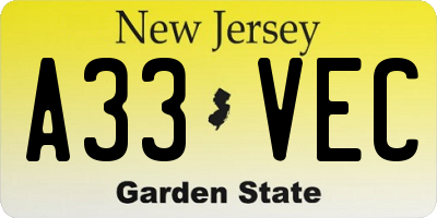 NJ license plate A33VEC