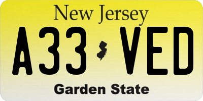 NJ license plate A33VED