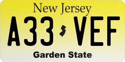 NJ license plate A33VEF