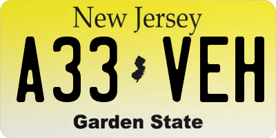 NJ license plate A33VEH