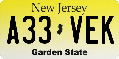 NJ license plate A33VEK