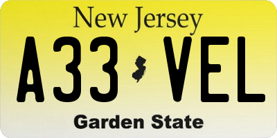 NJ license plate A33VEL