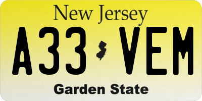 NJ license plate A33VEM