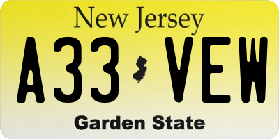 NJ license plate A33VEW