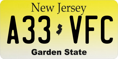 NJ license plate A33VFC
