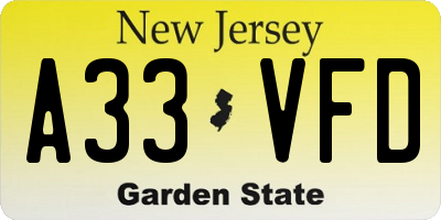 NJ license plate A33VFD