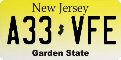 NJ license plate A33VFE