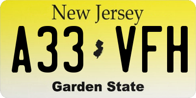 NJ license plate A33VFH