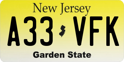 NJ license plate A33VFK