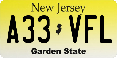 NJ license plate A33VFL