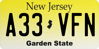 NJ license plate A33VFN