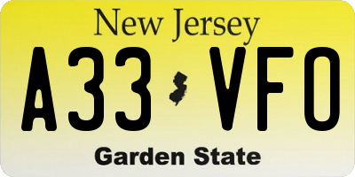 NJ license plate A33VFO