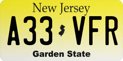 NJ license plate A33VFR