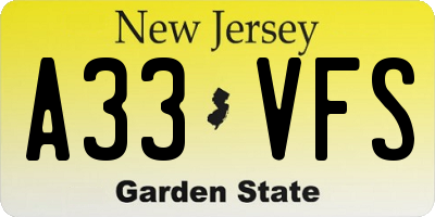 NJ license plate A33VFS