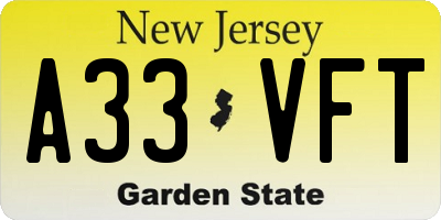 NJ license plate A33VFT